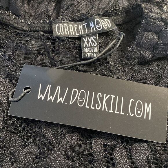 Dolls Kill Brand Current Mood Black Sheer Lace Long Sleeve Layering Top - Picture 5 of 6